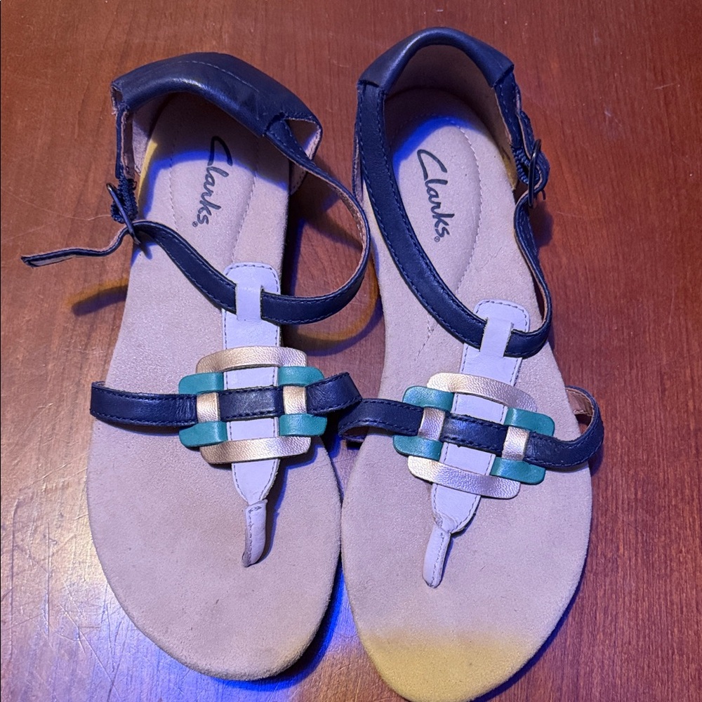 Clarks Women's Black and Teal Sandals